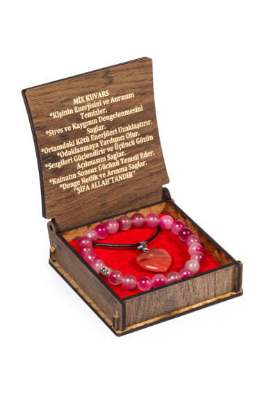 Набор с кулоном и браслетом из микса кварца в коробке - 1