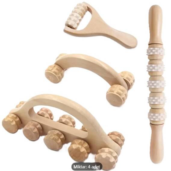 4-teiliges Massage-Rollen-Set aus Holz - 1