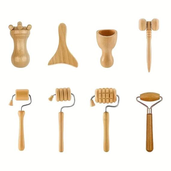 8-teilige Set aus Holz-Massagegeräten wurde - 1