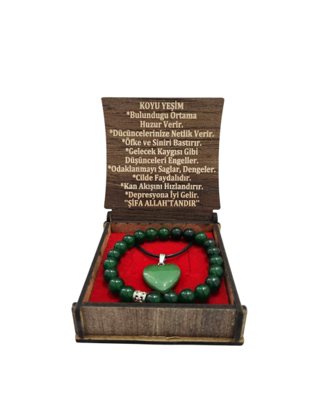 Boxed Dark Jade Stone Necklace and Bracelet Set - 2