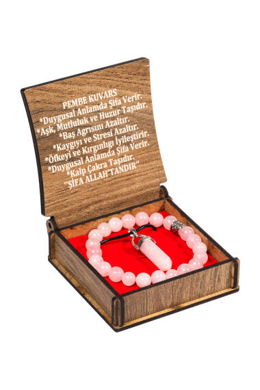 Boxed Rose Quartz Stone Necklace and Bracelet Set - 1