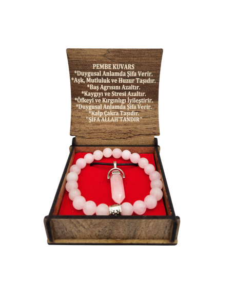 Boxed Rose Quartz Stone Necklace and Bracelet Set - 1