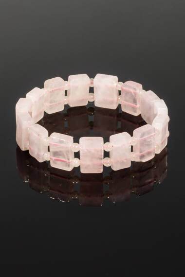 Bracelet en Pierre Naturelle de Quartz Rose (Rectangulaire) - 3