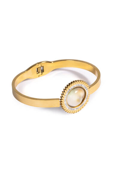 Bracelet Manchette en Acier Inoxydable avec Pierre Yılancık pour Femme - 2