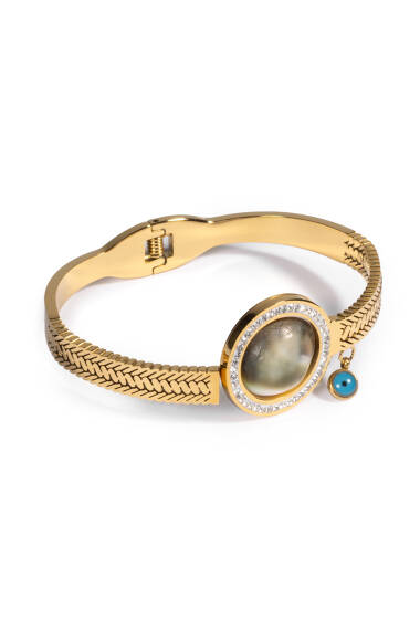 Edelstahl-Manschettenarmband mit Yılancık-Stein (00) - 2