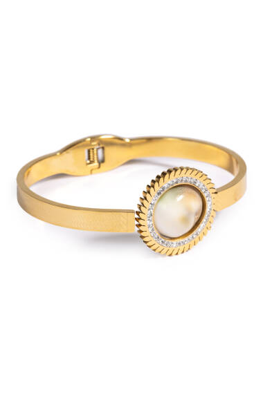 Edelstahl-Manschettenarmband mit Yılancık-Stein für Damen - 1