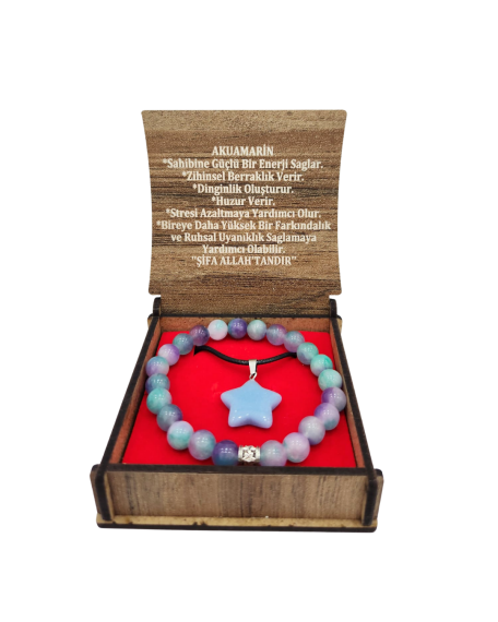 Ensemble Collier et Bracelet en Pierre d’Aigue-marine avec Boîte - 2