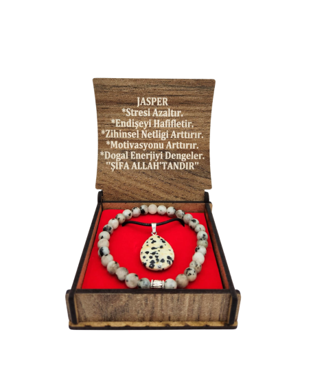 Ensemble Collier et Bracelet en Pierre de Jaspe avec Boîte - 1