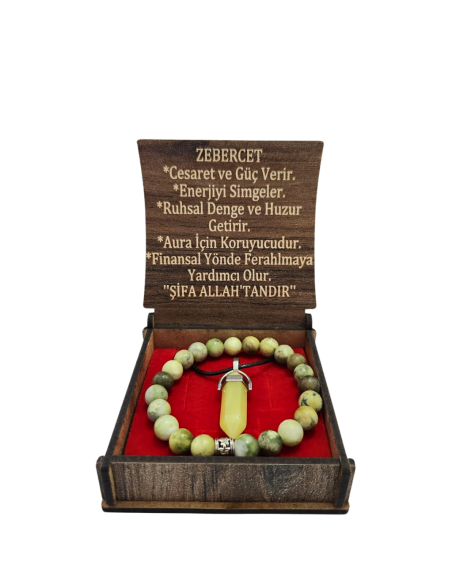 Ensemble Collier et Bracelet en Pierre de Zébercet avec Boîte : - 1