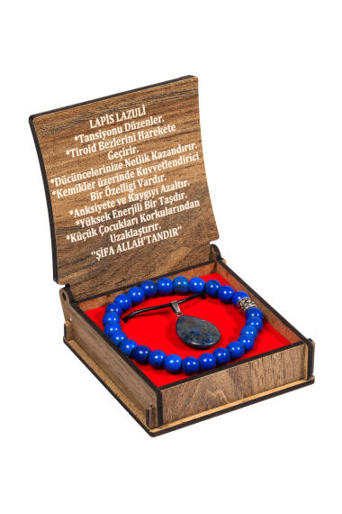 Lapis Lazuli Stein Halsketten- und Armbands-Set mit Box - 1