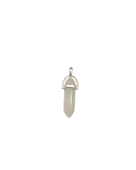 Pendentif en pierre œil de chat blanc modèle colonne hexagonale : - 1