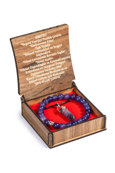 Set Collier et Bracelet en Pierre d’Améthyste avec Boîte - 1