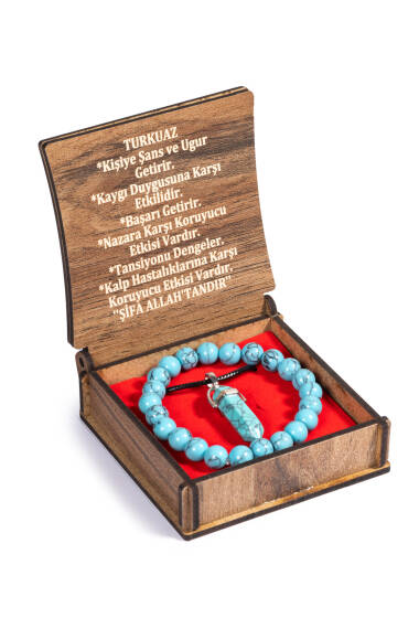 Set Collier et Bracelet en Pierre de Turquoise avec Boîte - 1