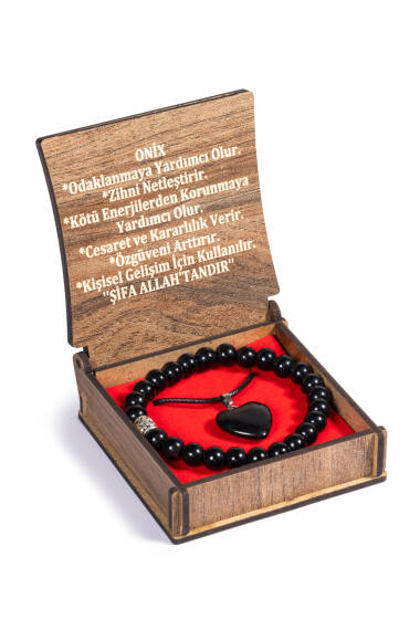 Set Collier et Bracelet en Pierre d’Onyx avec Boîte - 1