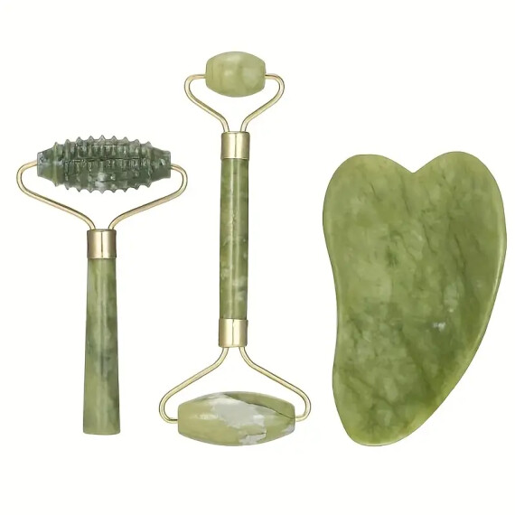 Set de Massage en Pierre de Jade – Coffret Revitalisant 3-en-1 pour la Peau - 